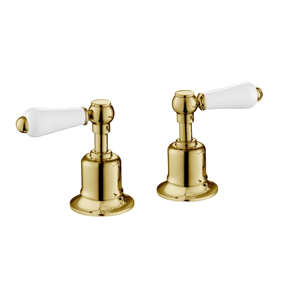 JTP Grosvenor Lever Polished Gold Deck Mounted Bath Panel Valves Cut Out